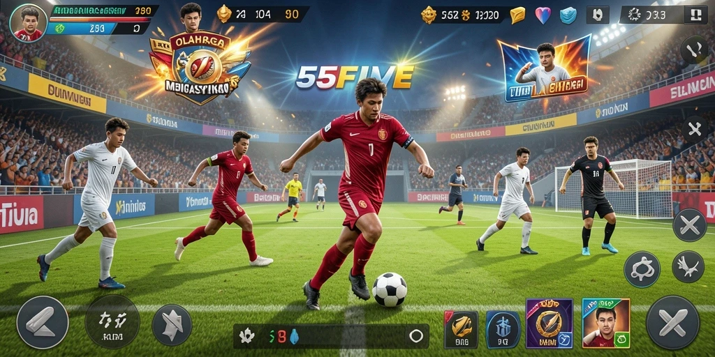 Tampilan gameplay seru dari 55FIVE yang menggugah semangat olahraga.