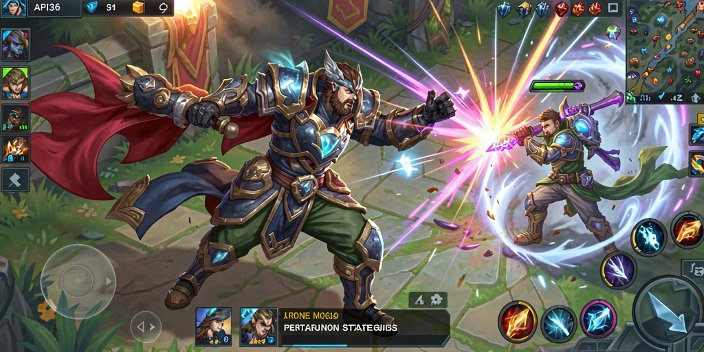 Gameplay seru API36 dengan pertarungan tim MOBA.