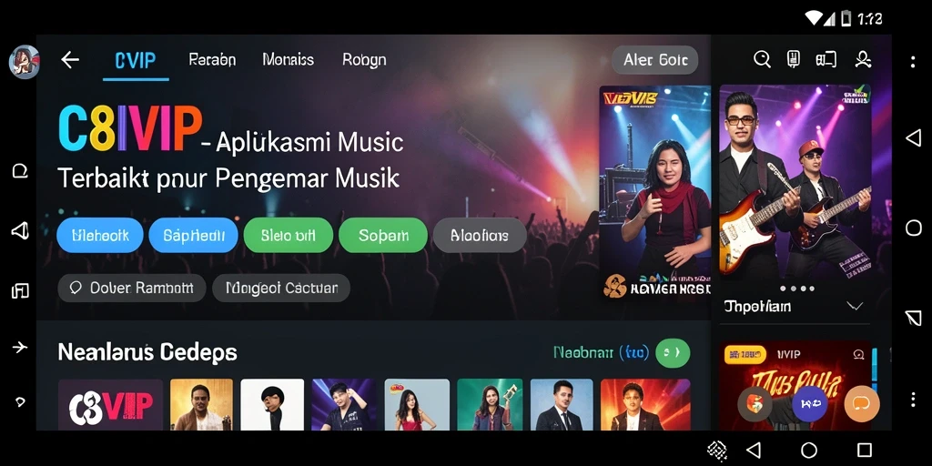Screenshot gameplay C8VIP dengan koleksi musik yang beragam.