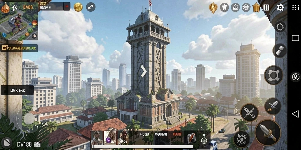 Gameplay DV188 menampilkan pertahanan menara yang menegangkan.