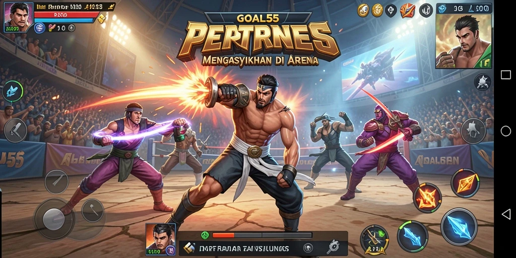Screenshot menunjukkan pertarungan intens antara karakter di GOAL55.