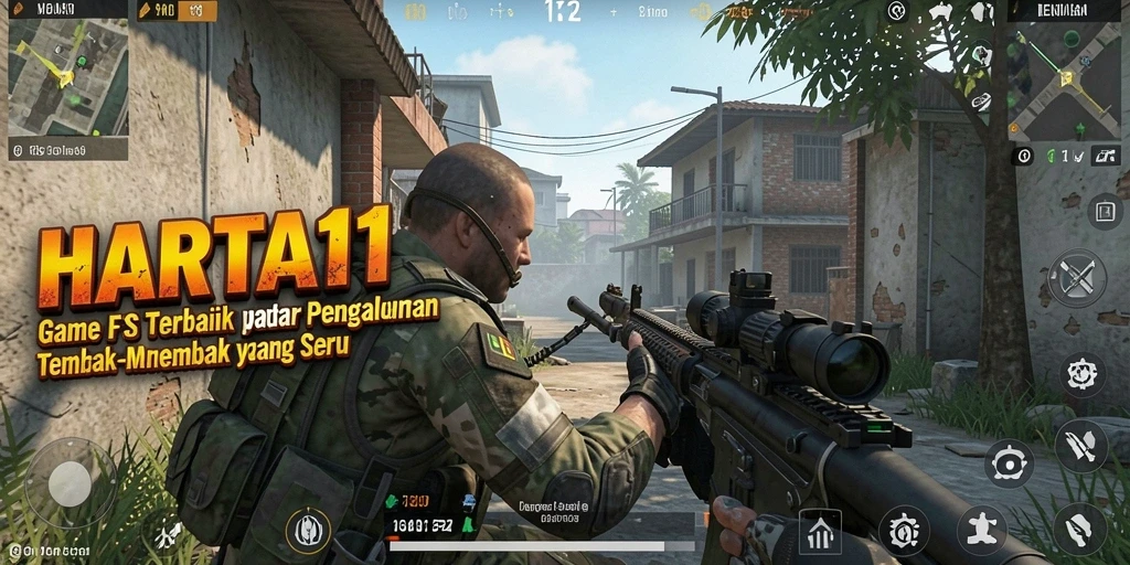 Screenshot utama HARTA11 menampilkan aksi tembak-menembak yang mendebarkan.