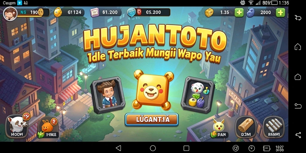 Tampilan gameplay seru HUJANTOTO dalam gaya Idle.