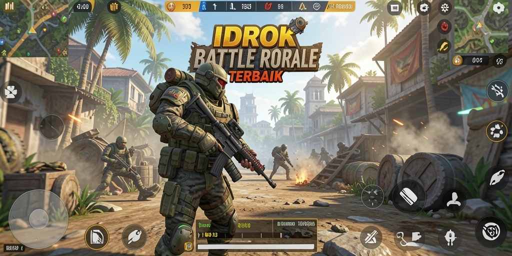 Tampilan screenshot IDROK menampilkan aksi seru dalam gameplay Battle Royale.