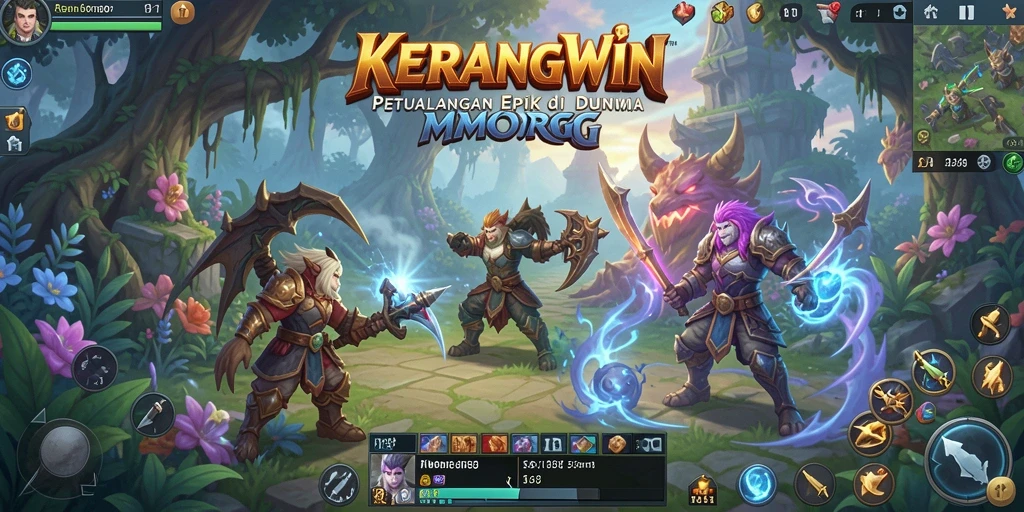 Tampilan gameplay KERANGWIN dengan karakter dan pertempuran menarik.