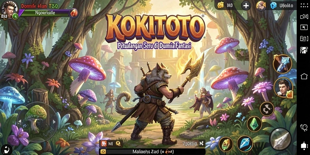 Tampilan gameplay penuh aksi di dunia fantasi KOKITOTO.