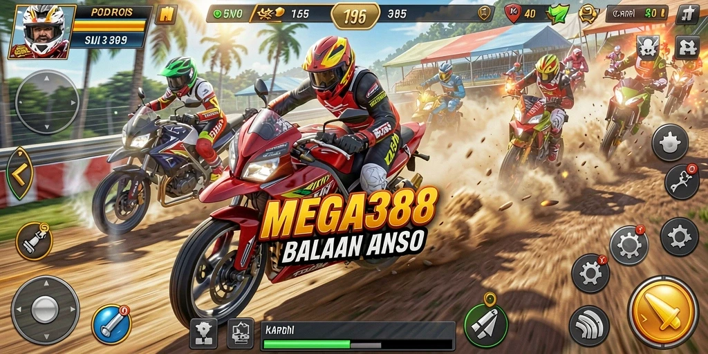Tampilan menarik dari gameplay balapan motor di MEGA388.