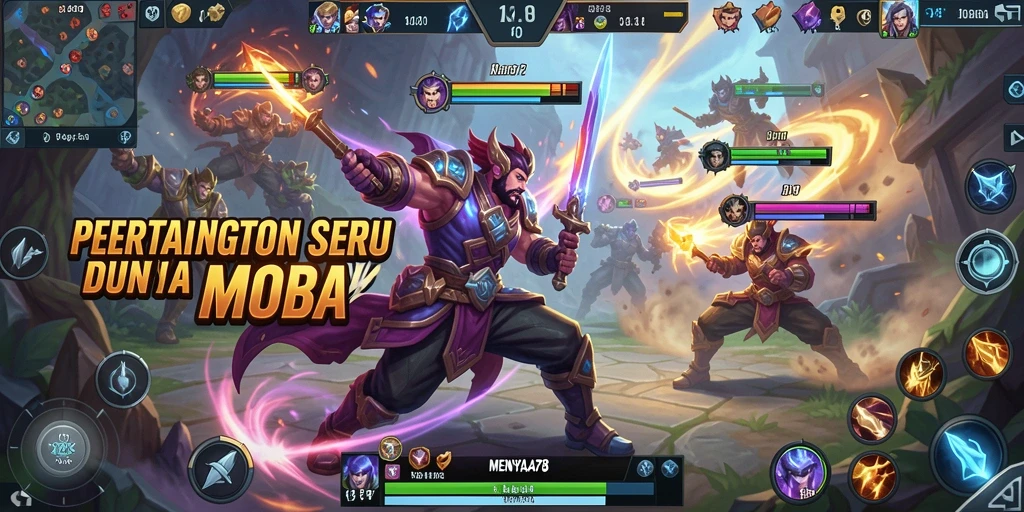 Tampilan gameplay menegangkan dan strategi MOBA di MENYALA78.