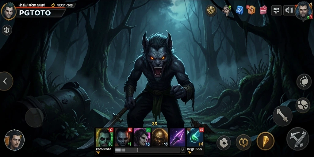 Tampilan gameplay menegangkan di PGTOTO dengan makhluk menyeramkan.