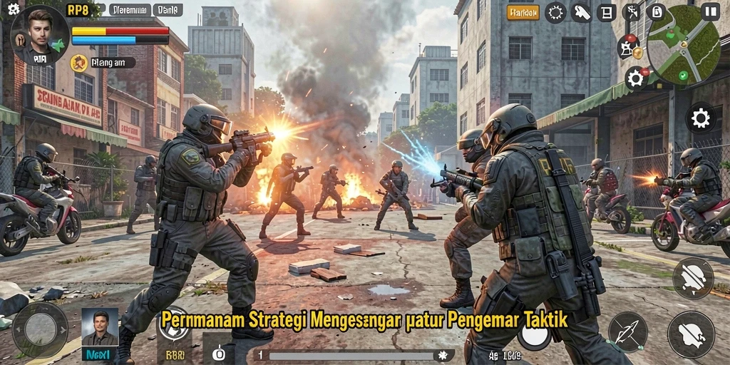 Screenshot RP8 menampilkan pertempuran strategi yang mendebarkan.