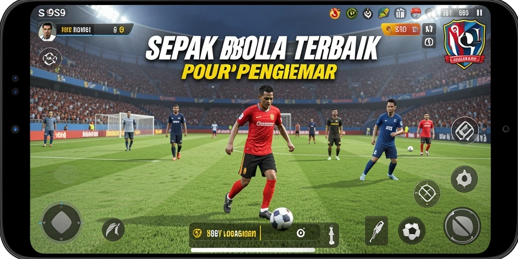 Tampilan gameplay sepak bola yang seru dan mendebarkan.