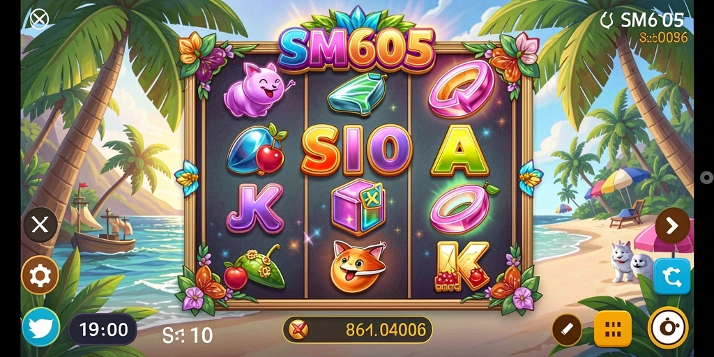 Tampilan screenshot utama SM605 menampilkan gameplay Slot yang menarik.