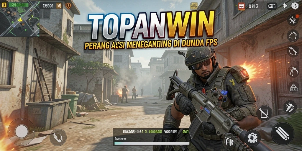 Screenshot gameplay TOPANWIN yang menampilkan pertempuran FPS menegangkan.